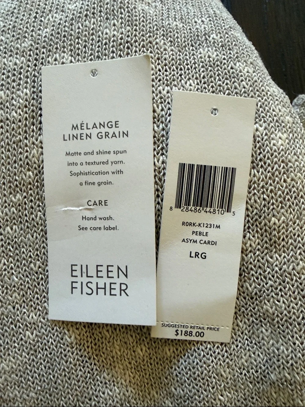 Eileen Fisher Heathered Light Gray/Tan/Taupe Open Front Cardigan Large